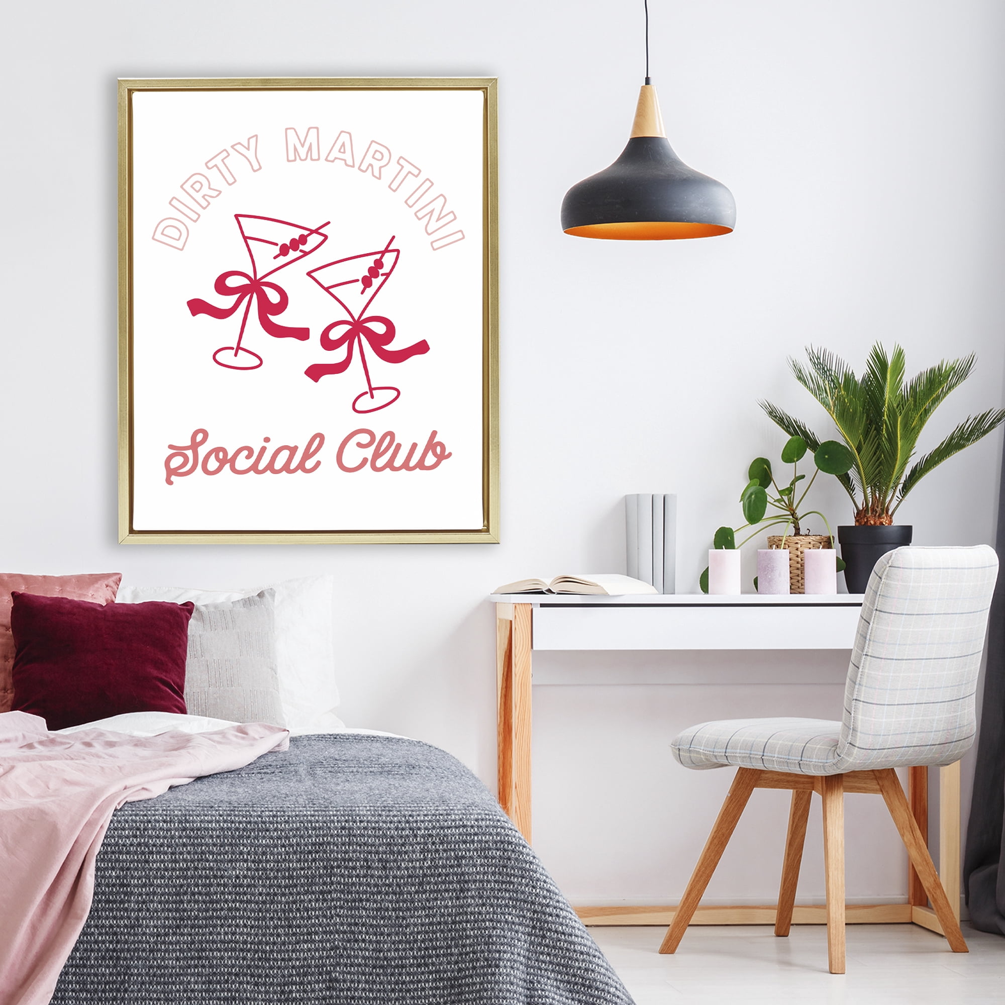 Stupell Industries Pink Martini Social Club Gold Framed Floater Canvas Wall Art, design by Lettered and Lined