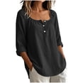 thumbnail image 3 of ClodeEU Women's Linen Blend Square Neck 3/4 Sleeve Blouse,Casual Loose Fit Top Black,Women's Plus XL, 3 of 8