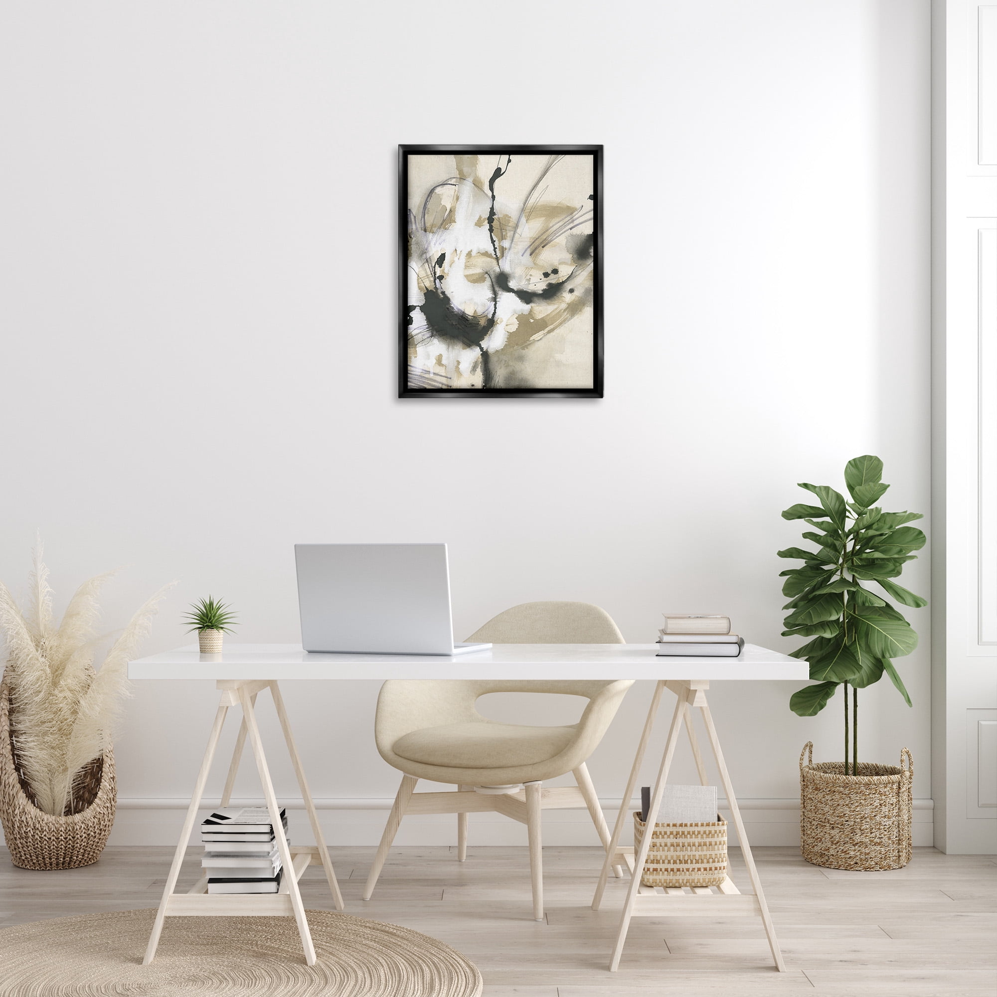 Stupell Industries Fluid Black & Beige Abstract Abstract Painting Black Floater Framed Canvas Art Print Wall Art, 25 x 31