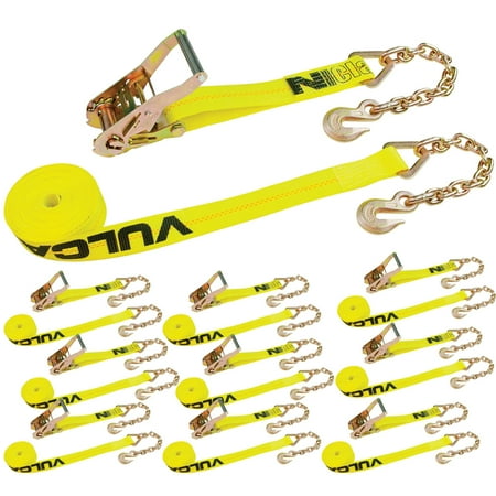 Ratchet Chain Vulcan Classic Ratchet Strap With Chain Anchors - 3,600 lbs. Safe Working Load (2'' x 30' - Pack of 10) ()
