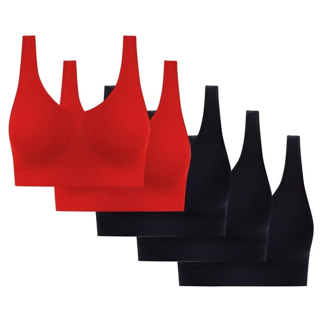 5PC Women's High Impact Sports Bra - Seamless Wireless Support | Comfortable Workout Bralette with Pad Insert Slots