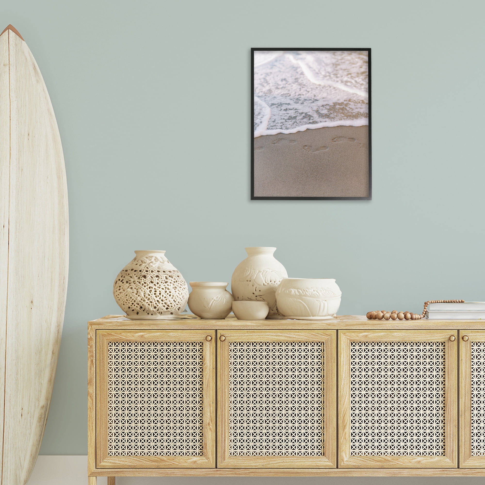 Stupell Industries Ocean's Edge Footprints Coastal Photography Black Framed Art Print Wall Art, 24 x 30