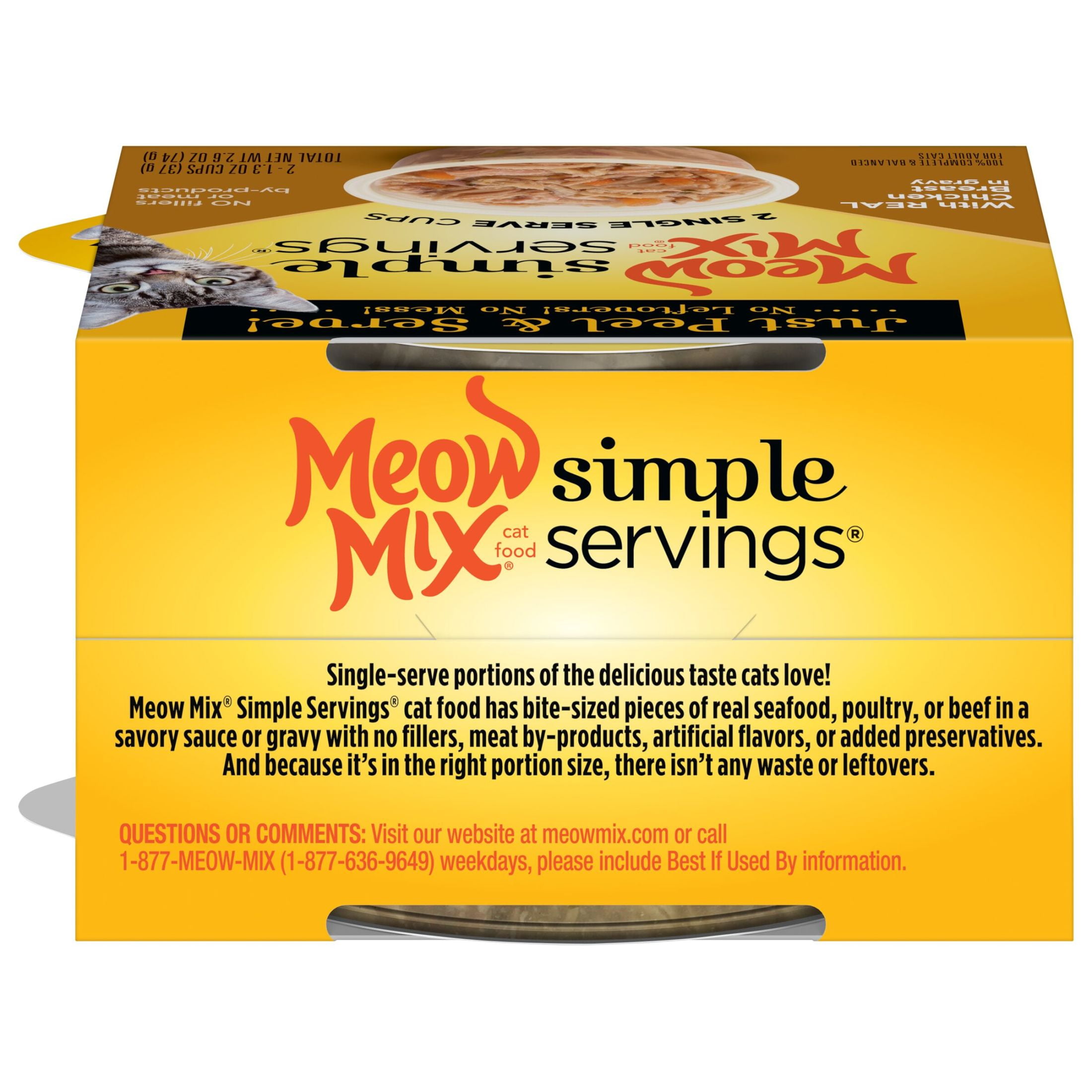 Meow Mix Simple Servings Wet Cat Food with REAL Chicken Breast in Gravy, 1.3oz Cups, 2 ct.