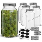 Regular-Mouth Mason Jars, with Airtight Lids, Labels and Measures - 8 oz [Set of 6] Airtight Glass Canning Jars