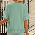 thumbnail image 4 of Casual Cotton Linen Tshirts Shirts for Women Hollow Out Crochet Lace Trim 3/4 Sleeve Tops Spring Summer Loose T Shirts, 4 of 6