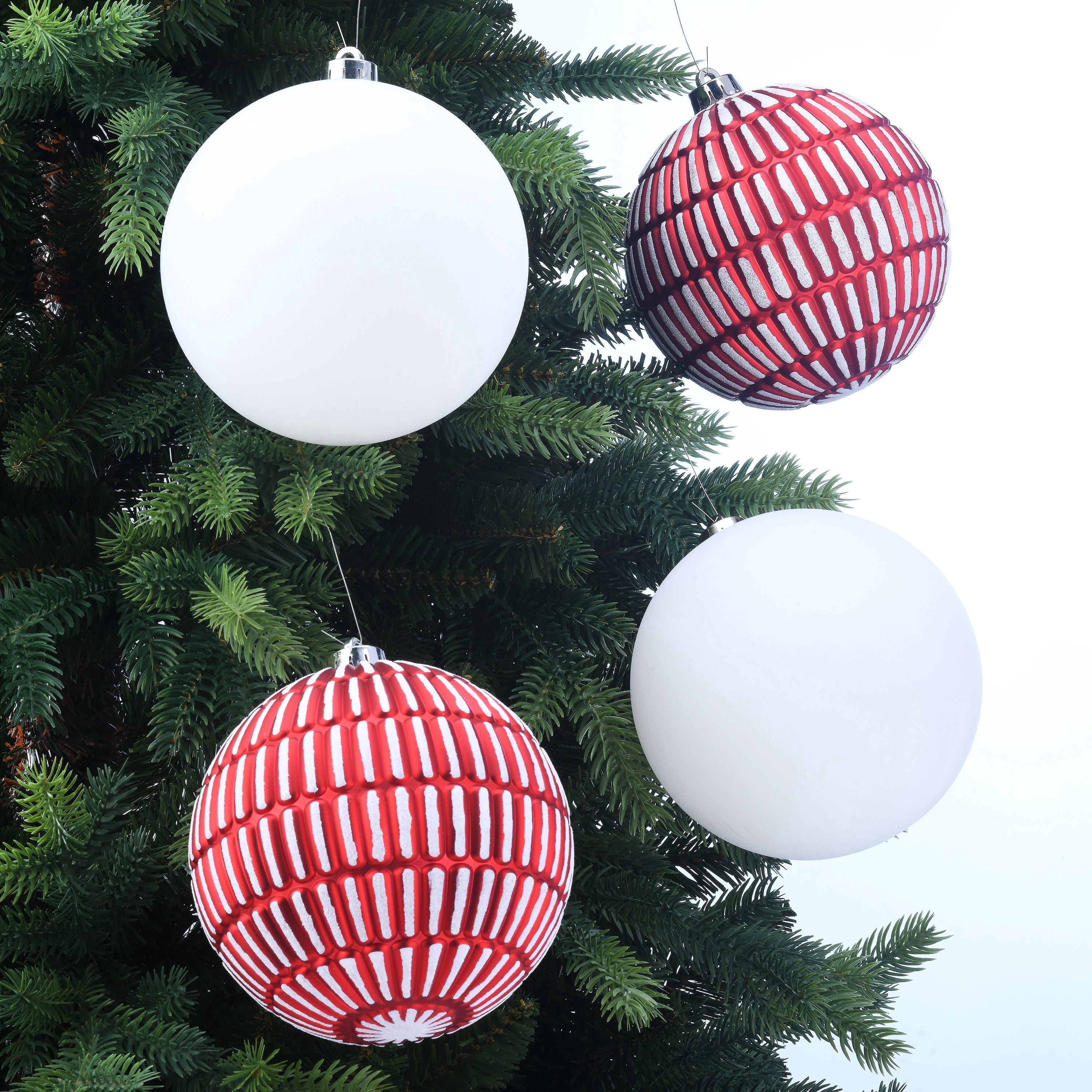 4-Count Red and White Ball Shatterproof Christmas Ornaments, 6", by Holiday Time