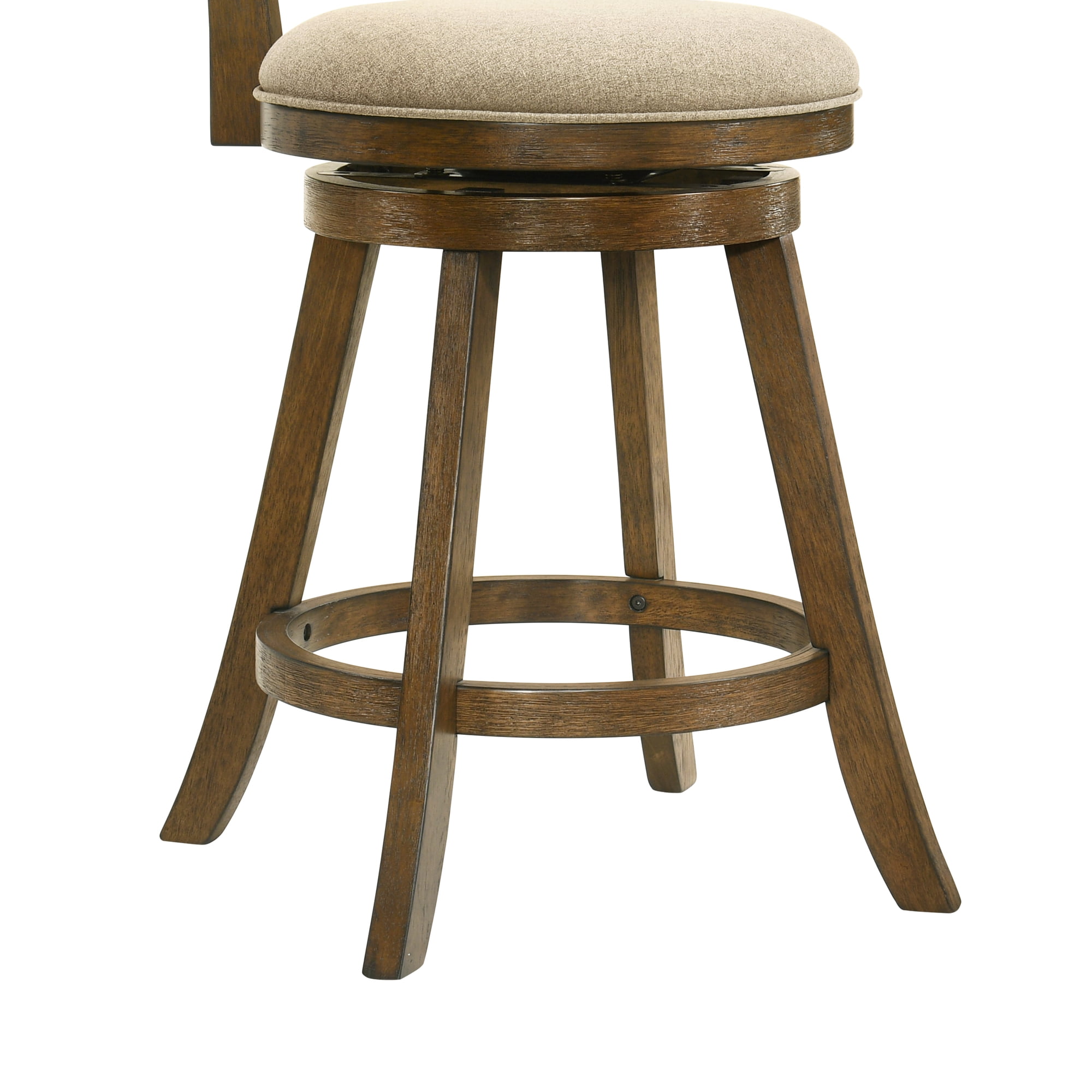 Kodi Modern Farmhouse Swivel Wood Counter Height Kitchen Bar Stool in Sepia Brown Finish with Light Scone Fabric Upholstered Seat