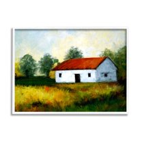 Stupell Industries Countryside Meadow Cottage Landscape Painting White Framed Art Print Wall Art, Design by Ziwei Li