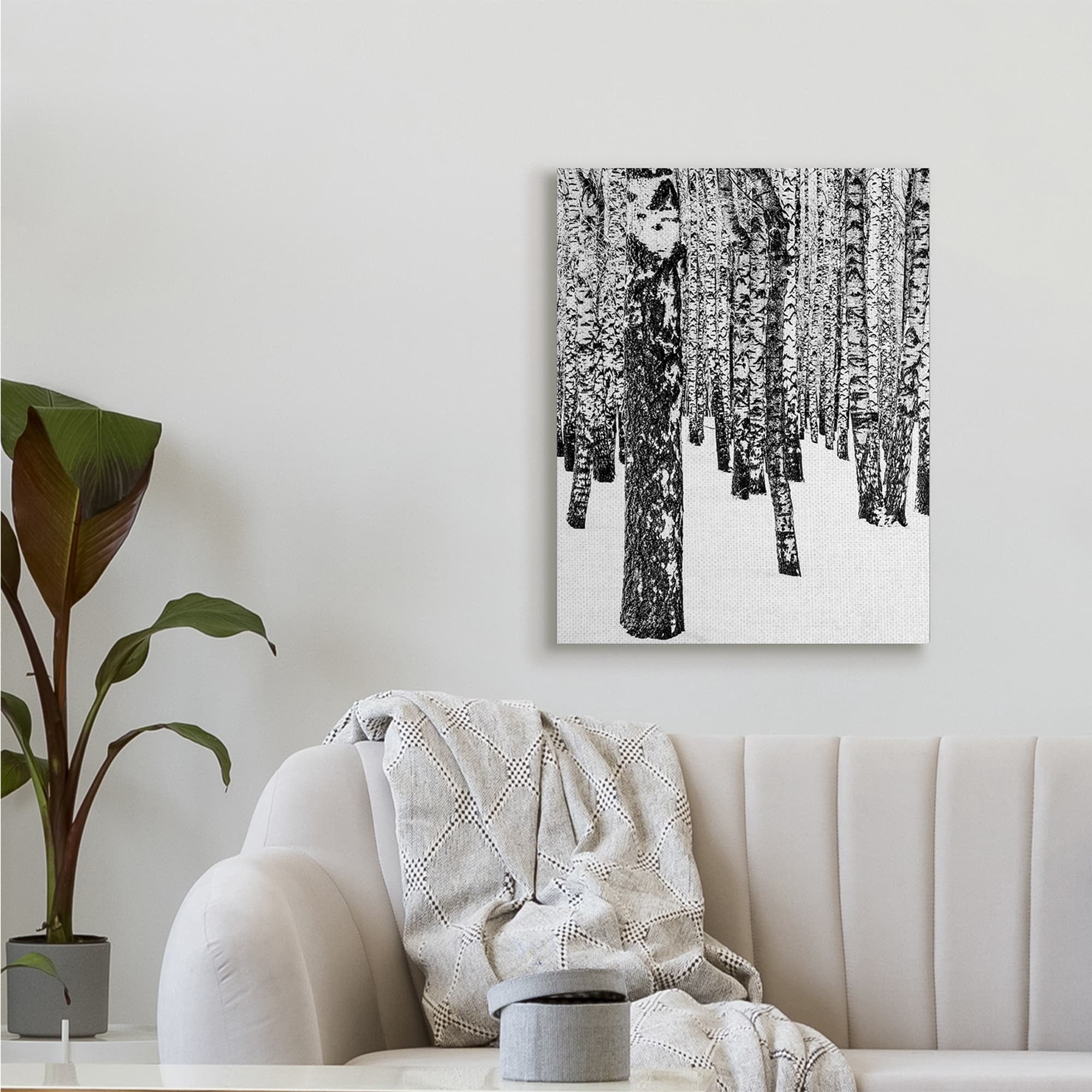 Minimal Snowy Woods Landscape Black and White 16 in x 20 in Painting Canvas Art Print, by Stupell Home Décor