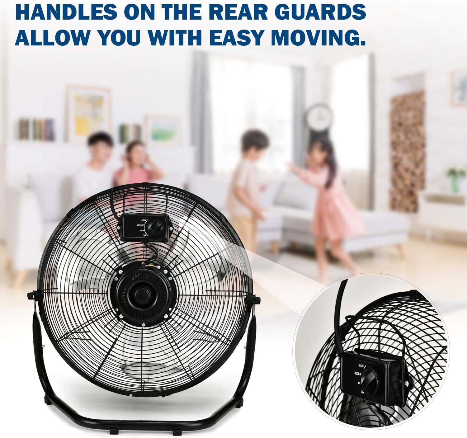 HealSmart 3-Speed High Velocity Heavy Duty Metal Industrial Floor Fans Oscillating Quiet for Home, Commercial, Residential, and Greenhouse Use, Outdoor and Indoor, Black, 20"