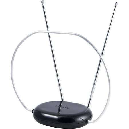 Philips Rabbit Ears Black Indoor TV Antenna, Dipoles and Circular Loop, Tabletop Antenna, Digital,