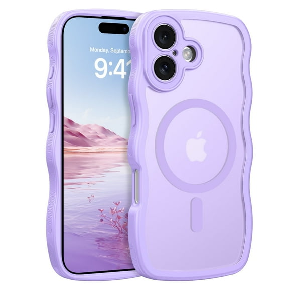 YINLAI iPhone 17 Case Compatible with Mag-safe,Wavy Frame Hard Translucent Matte Back Shockproof Case for iPhone 17 6.3",Purple