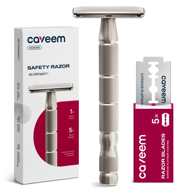 CAVEEM Maquinilla de Afeitar de Doble Filo Maquinillas de Afeitar de una Sola Hoja con 5 Cuchillas de Afeitar de Seguridad de Acero Inoxidable para Hombres y Mujeres Maquinilla de Afeitar de Metal Reu
