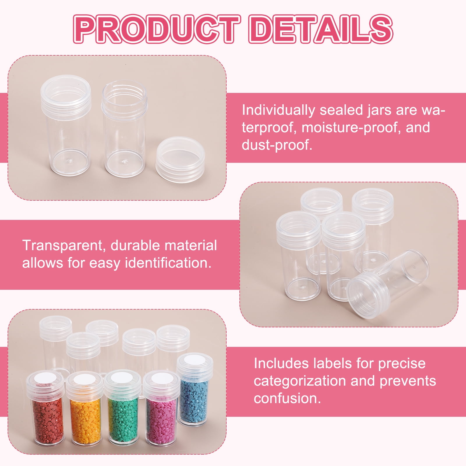 Uxcell 48 Slots Diamond Art Storage Containers, Clear Plastic Diamond Art Painting Beads Organizer Case Accessories with Labels for Jewelry Nail Crafts Rhinestones, 9x6.2x2.3inch