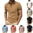 thumbnail image 7 of Lovskoo 2024 Summer Short Sleeve Shirts for Men Button Front Lapel Collared Turn-Down Collar Top Solid Color Business Dress Shirt Khaki S, 7 of 7