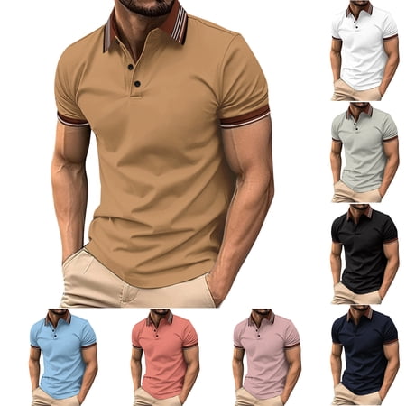 cllios Mens Golf Shirt Moisture Wicking Performance Sport Short Sleeve Striped Golf Tennis Shirts for Men Summer Basic Button Up Tees