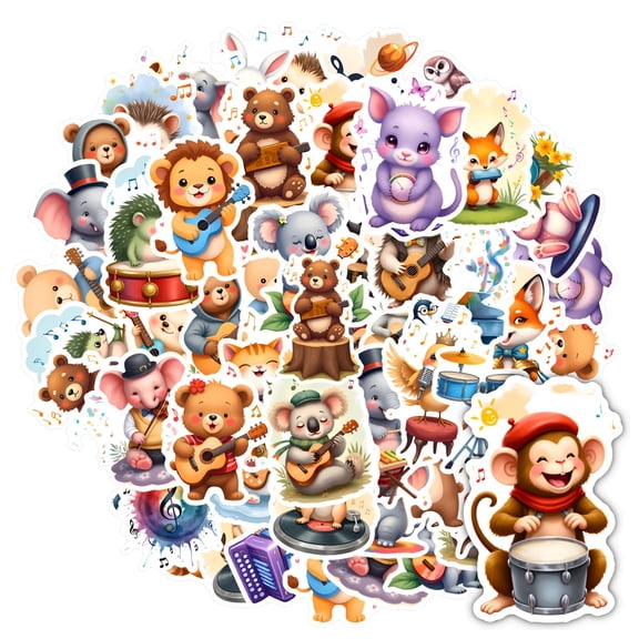 35pcs-50pcs Musical Animal Stickers DIY Kids Adorable Teacher Reward for Laptop Suitcase Phone