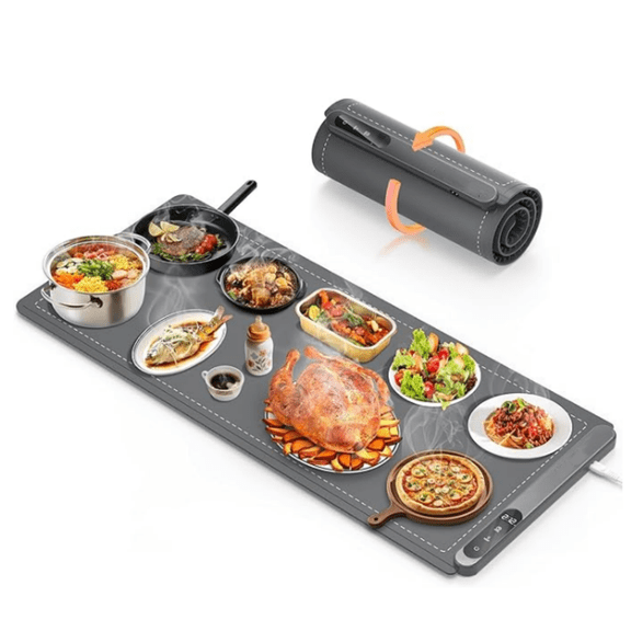Warming Mat For Food Extra Large 36"x16" 580W Food Warmer Chafing Dishes for Buffet,Food Warming Mat,Food Warmers for Parties Buffet,Portable Heating Pad 6 Level Temp 6 Hour Timer (Plus Grey)