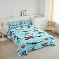 thumbnail image 2 of Aircraft Comforter Set Cartoon Airplane Print Comforter Helicopter Flying Plane Bedding Set Travel Decor Duvet Set Cute Colorful Planes Room Decor Twin Size Quilt Set, 2 of 6