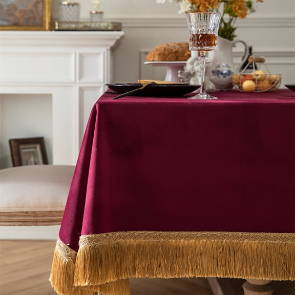XmhyTop-A Thickset Velvet Tablecloth with Elegant Tassels, 100x160cm Banquet Wedding Party Table Cover, Decorative Event Home Table Cloth,Red