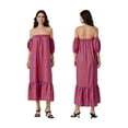 thumbnail image 3 of Rdhnmea Women Summer Striped Maxi Dress Short Sleeve Off Shoulder Strapless Tube Top Long Dress Flowy Swing Beach Vacation Dress, 3 of 9