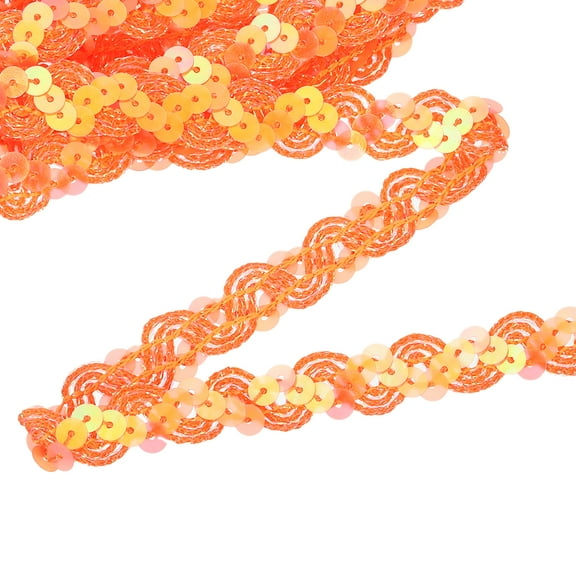 11 Yard Sequins Trim Ribbon 0.6 Inch Sequin Gimp Braid Trim Spangle Flat Sequins for Crafts Sewing Clothes Home Party Decoration, Orange