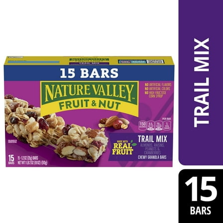 Nature Valley Chewy Fruit and Nut Granola Bars, Trail Mix, 15 Bars, 18 oz pack of 1