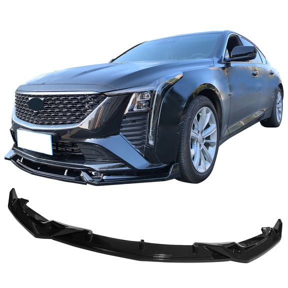 Ikon Motorsports 3PCS Front Bumper Lip Spoiler Fits 2025-2026 Cadillac CT5 Premium Luxury, PP Gloss Black Lower Air Dam Chin Splitter