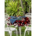 thumbnail image 2 of Outdoor Tablecloth with Umbrella Hole and Zipper, Christmas Deer Round Table Cloth 60 Inch Waterproof Tablecloth, Winter Xmas Snowflakes Bow Tree Red Black Picnic Table Cover for Patio Camping, 2 of 7