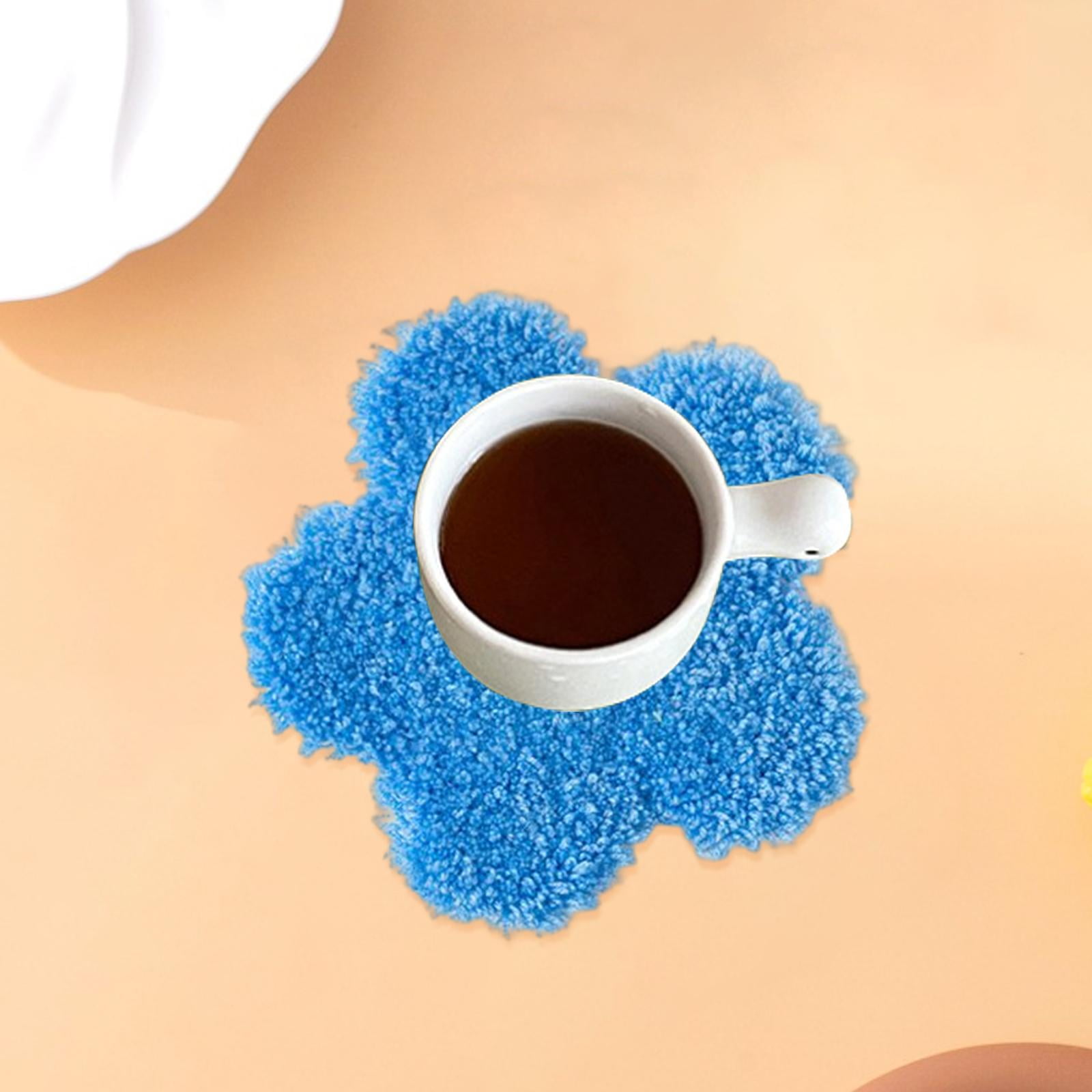Punch Drink Coasters Kits with Basic Tools Embroidery Cup Holder Mat Blue Flower