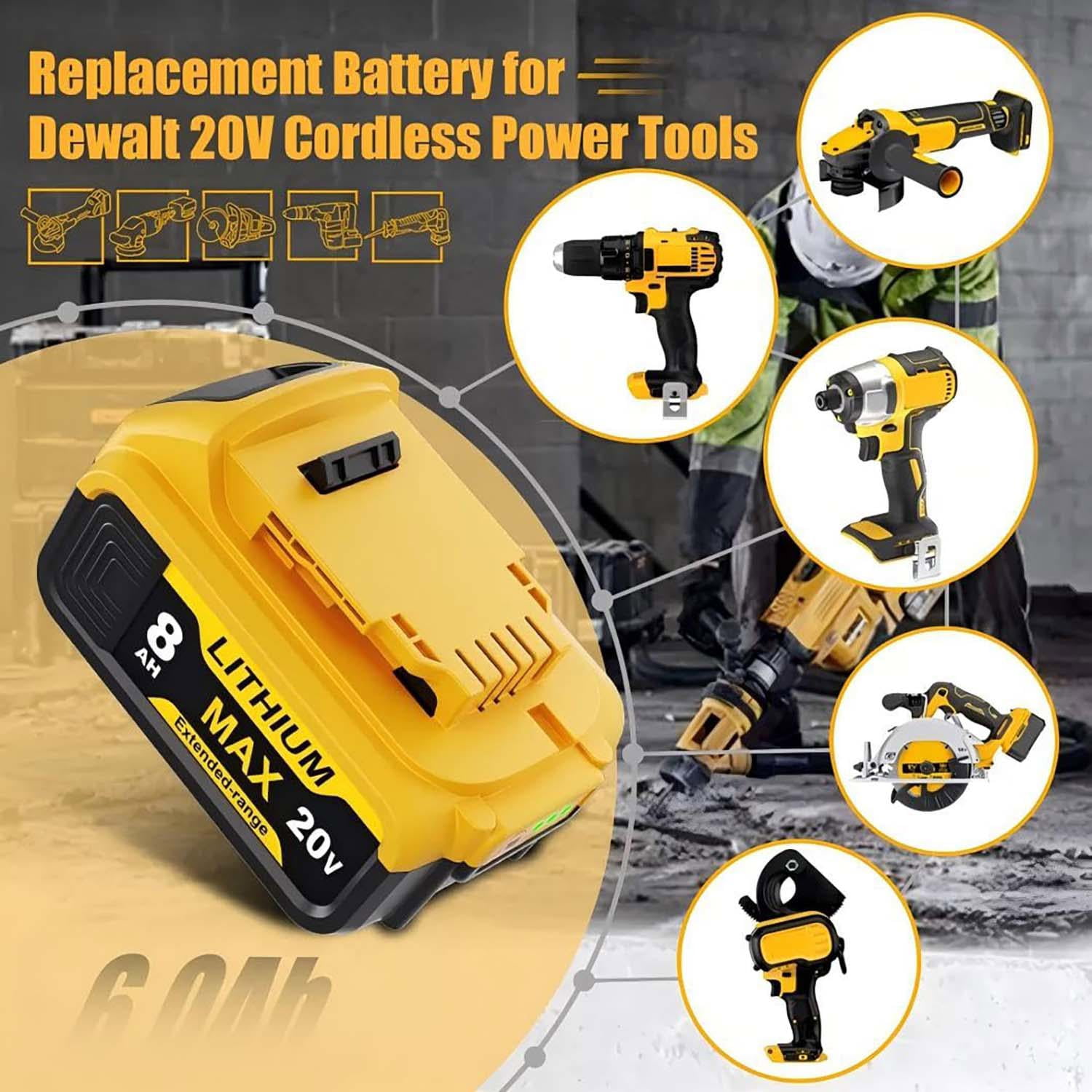 Persever 1Pack 8.0Ah DCB205 Replace for Dewalt 20V Max Li-on Battery Pin, DCB201 DCB180 DCB203 DCB204 DCB206 Suit for 20V Cordless Power Tools and Li-on Chargers,with LED Indicator