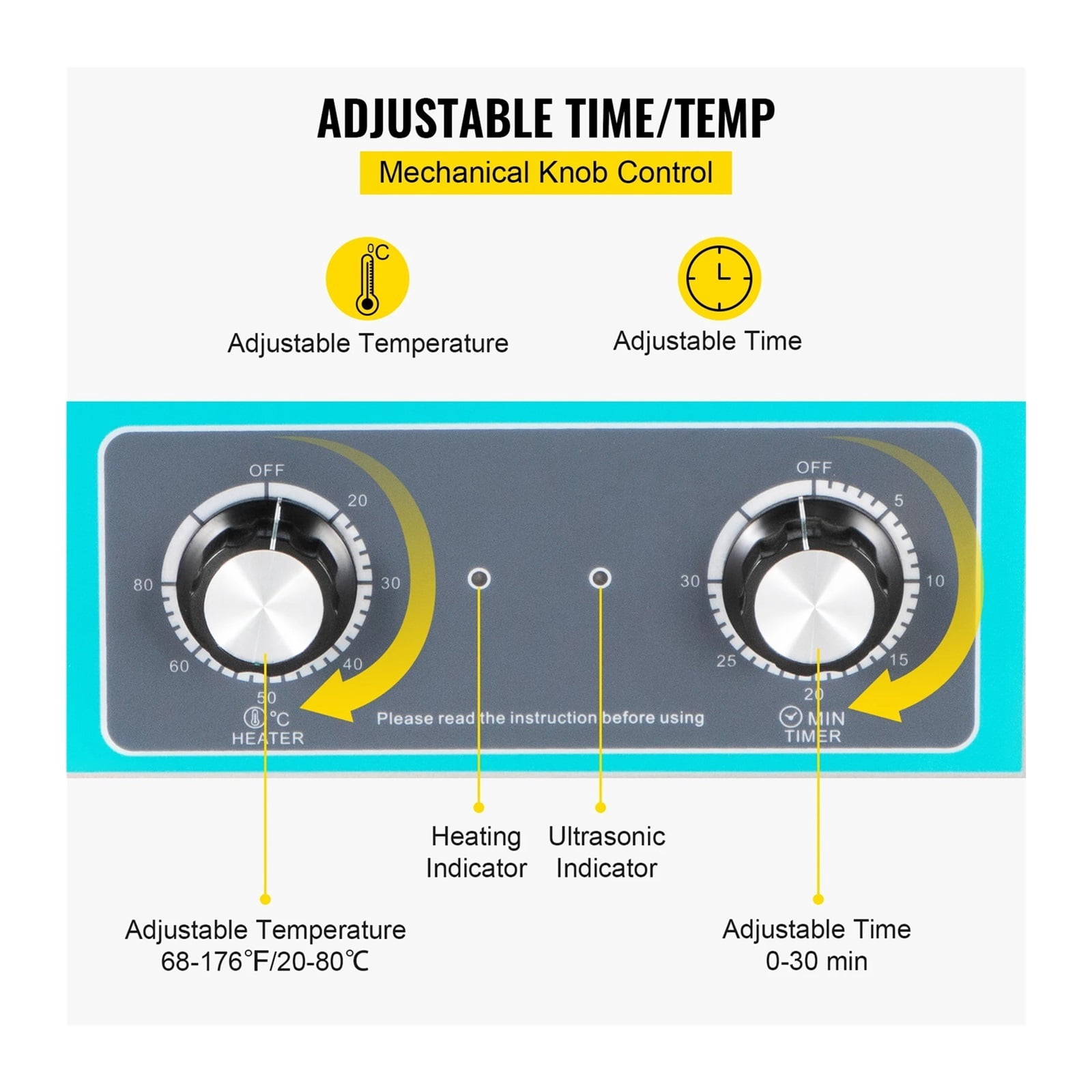 3L Knob Ultrasonic Cleaner Knob Control 304 Stainless Steel Ultrasonic Cleaning Machine w/Heater & Timer for Watch Jewelry