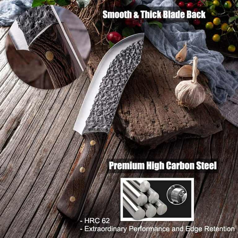 7 Inch Handmade Forged Full Tang High-carbon Clad Steel Butcher Knife for  Meat Cutting High Carbon Stainless Steel Wood Handle Boning Knifes for Bone