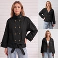 thumbnail image 3 of Double Breasted Crop Trench Coats for Women Casual Stand Collar Belted Lightweight Outerwear, 3 of 6