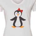 thumbnail image 4 of Inktastic Cute Penguin, Girl Penguin With Red Ribbon Women's V-Neck T-Shirt, 4 of 5