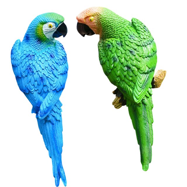 koolsoo 2 Pieces Parrot Figurines Tree Decor Hanging Garden Statues for Lawn Outdoor Blue Green