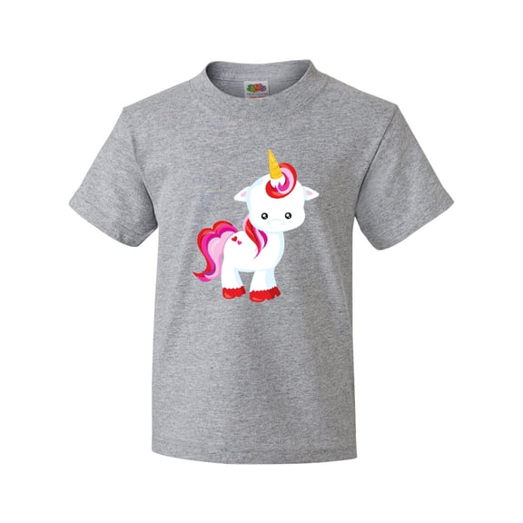 Inktastic Cute Little Unicorn With Red And Pink Mane, Hearts Youth T-Shirt