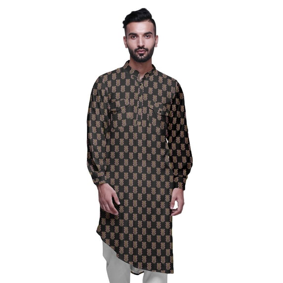 Atasi Mandarin Collar Printed Rayon Traditional Kurta For Men Casual Shirt
