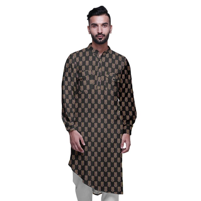 Atasi Kurta Traditionnel en Rayonne Imprimée à Col Mandarin pour Hommes Chemise Décontractée
