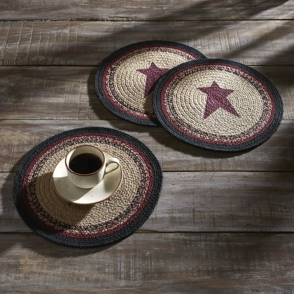 VHC Brands Braided Cotton Trivet 12 Set of 3, Cotton Dining Room, Kitchen Trivet, Pot Holder, Hot Pads, Connell Collection, Round 12x12, Star, Burgundy