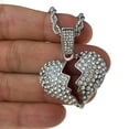 thumbnail image 3 of Broken Heart Pendant Chain Heartbroken Bling Charm Silver Tone 24" Inch Rope Necklace, 3 of 10
