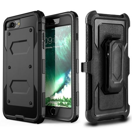 SOATUTO For iPhone 8 Plus / iPhone 7 Plus Case Heavy Duty Protective Case with Kickstand Built in Screen Protector and Belt Swivel Clip for Apple iPhone 8 Plus / iPhone 7 Plus 5.5 inch (Black)