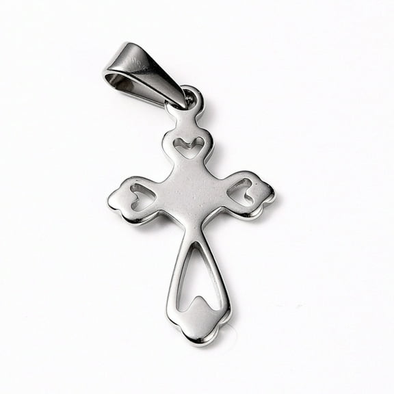 12pcs Tarnish Resistant 304 Stainless Steel Pendants Cross Stainless Steel color 28x16x1.5mm Hole: 8x3mm