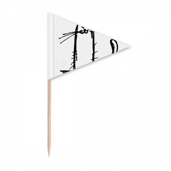 Small Cat Sle Sit Black Line Toothpick Triangle Cupcake Toppers Flag