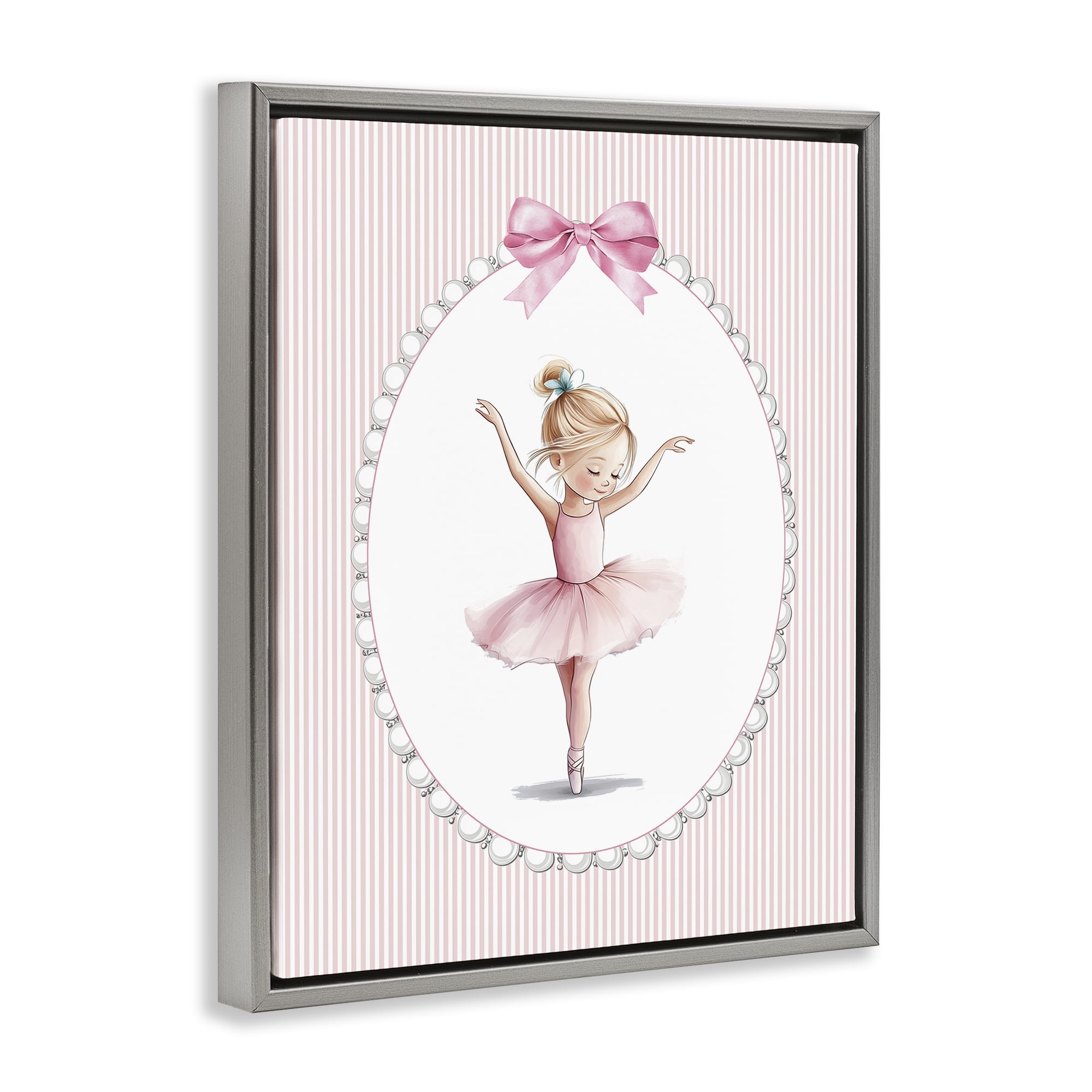Stupell Industries Dance Pink Ballerina Gray Framed Floater Canvas Wall Art, design by Christine Simpson Art
