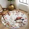 thumbnail image 2 of Round Rugs 6 Ft, Snowman Christmas Non Slip Area Rugs for Kitchen Bedroom Entryway, Xmas Snowflake Eucalyptus Leaves Wooden Washable Carpet Runner Rug Floor Mats for Bedroom Home Decor, 2 of 9