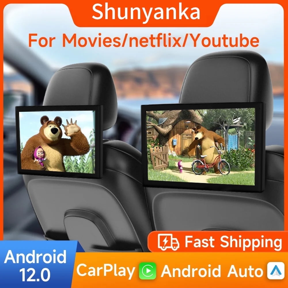 (2 PCS) 2G+32G Car Headrest Monitor 10.1" IPS Display Android 12 Touch Screen For Car Rear Seat Player AirPlay