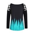 thumbnail image 3 of Orqqct Women Gradient Print Hollow Out Hot Drilling Round Neck Long Sleeve Casual Tops, 3 of 5