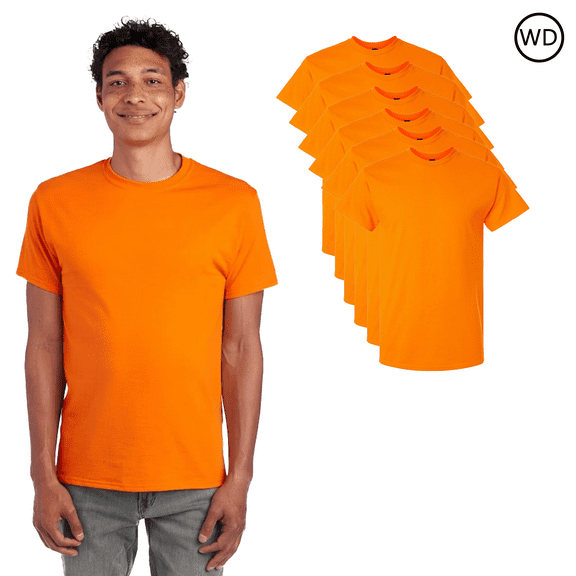 Gildan High Visibility Short Sleeve T-Shirt, Hi Vis Safety Durable Crewneck Tee, Safety Orange, 6 Pack, Size S