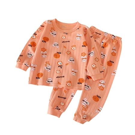 

Atogsazn Children Boy Girl Pajamas Set Outfits Cute Simplicity Printed Clothes Set Kids Long Sleeve Shirt & Pant 2 Piece Set 2-3 Years Orange on Clearance